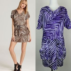 BCBGMaxAzria Dress Ayshea Purple White Zebra Cowl Pockets Y2K Boho